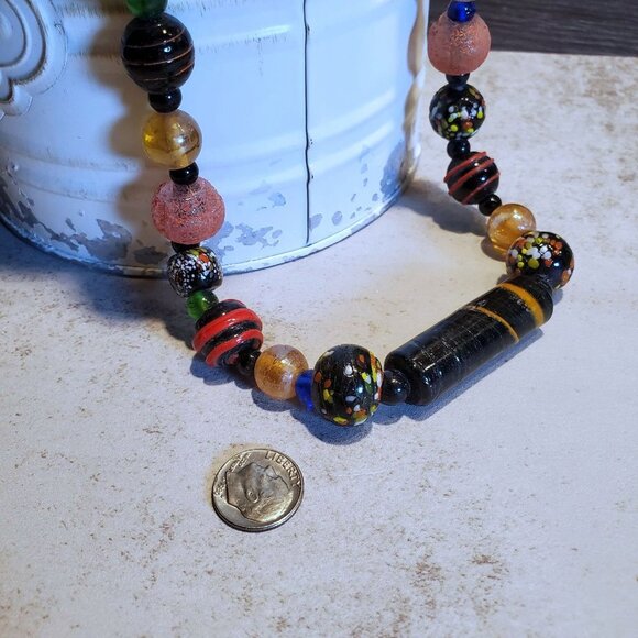 India Artisan Vintage 90s Glass Beads Black Multi Necklace OOAK Style F - Picture 13 of 14